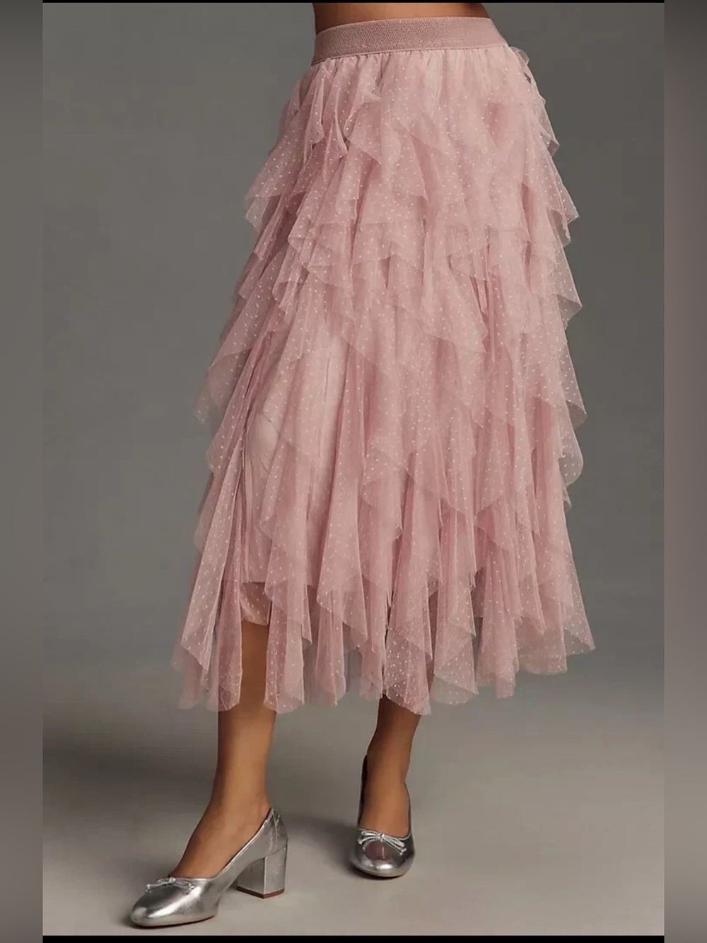 Anthropologie Evelyn Chéri Cheri in Rose Ruffled Tulle Midi Skirt L